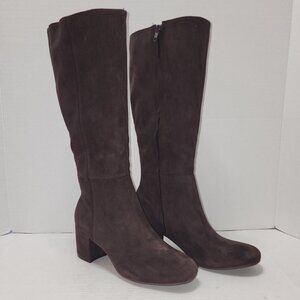 New Time and Tru Faux Suede Tall Block Heel Boots - Chocolate - Size 10